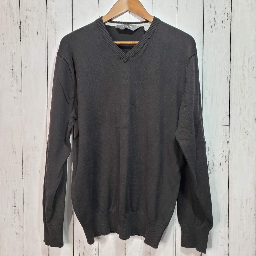 Vintage AUR Men's Classic V-Neck Black Cotton Golf
